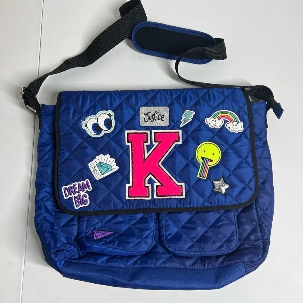 Justice Quilted Patch Messenger Bag Blue Initial Y NWOT Blue
